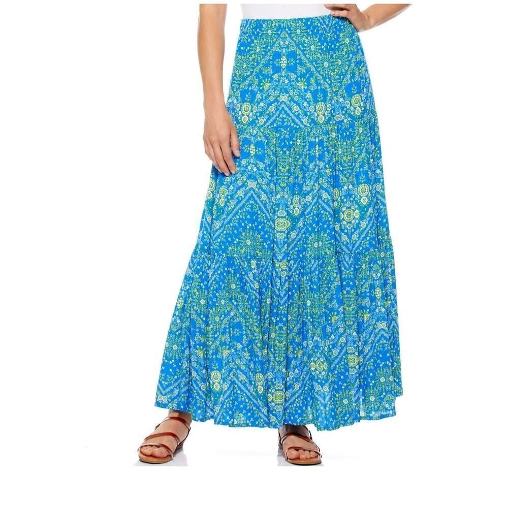 Scoop Tiered Maxi Skirt Plus Size 22 Boho Print Rayon Summer Versatile Pockets